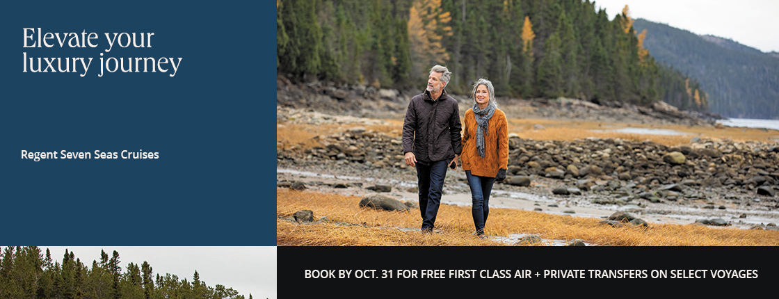 Elevate your luxury journey with Regent Seven Seas Cruises. Book by Oct. 31 for free first class air + private transfers on select voyages.
